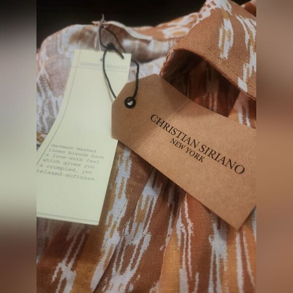 NWTChristian Siriano L MustardWhite CroppedPockets LINENBlendShrtslv WomenShirt - Picture 2 of 7